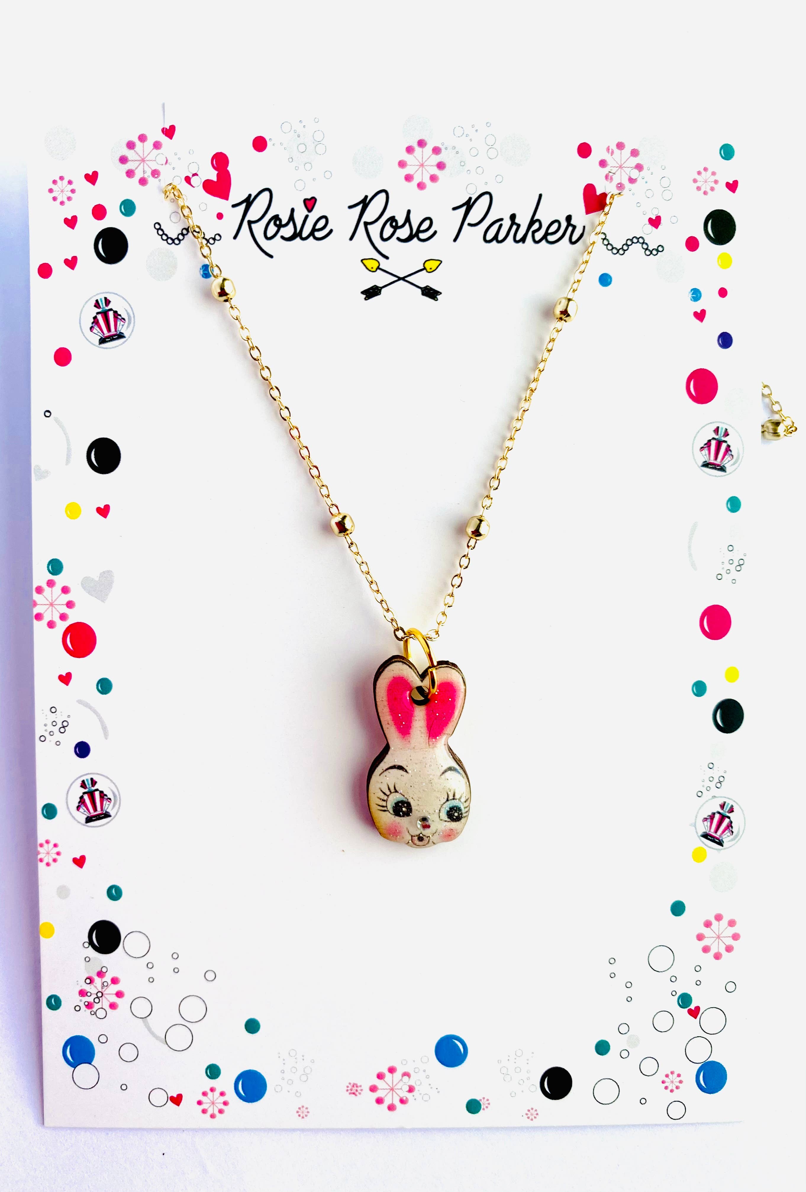 Retro spring easter bunny statement charm necklace by Rosie Rose Parker