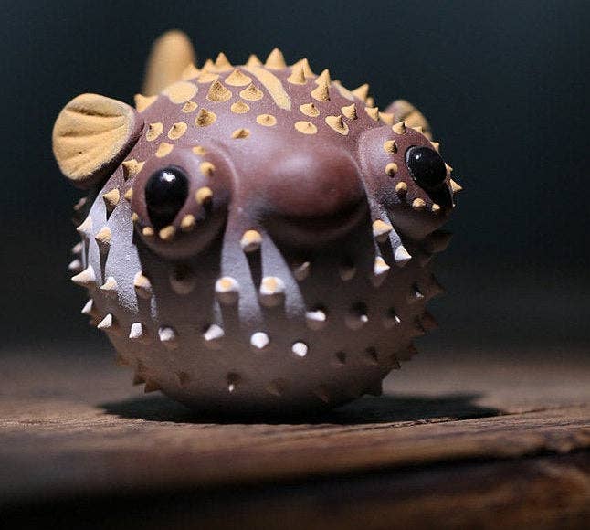Gohobi Handmade pufferfish ornaments Tea pets ceramic YiXing: Small