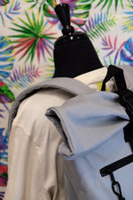 Load image into Gallery viewer, Light Grey Recycled Rolled Top Backpack
