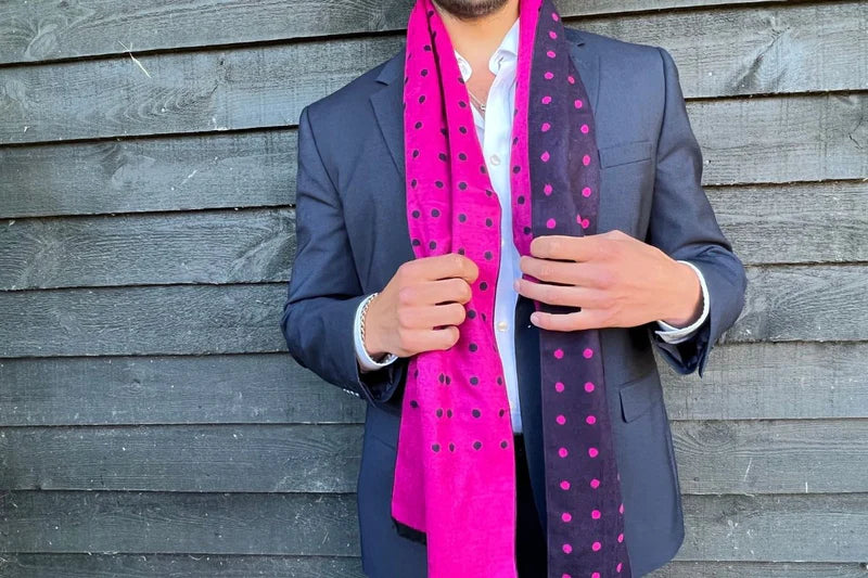 Navy and Pink Dots Bamboo scarf by Swole Panda