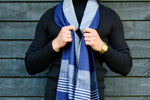 Load image into Gallery viewer, Blue Stripe and Lattice Bamboo Scarf
