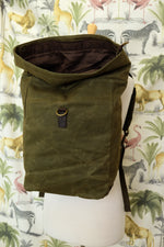 Load image into Gallery viewer, Military Green Waxed Canvas Backpack
