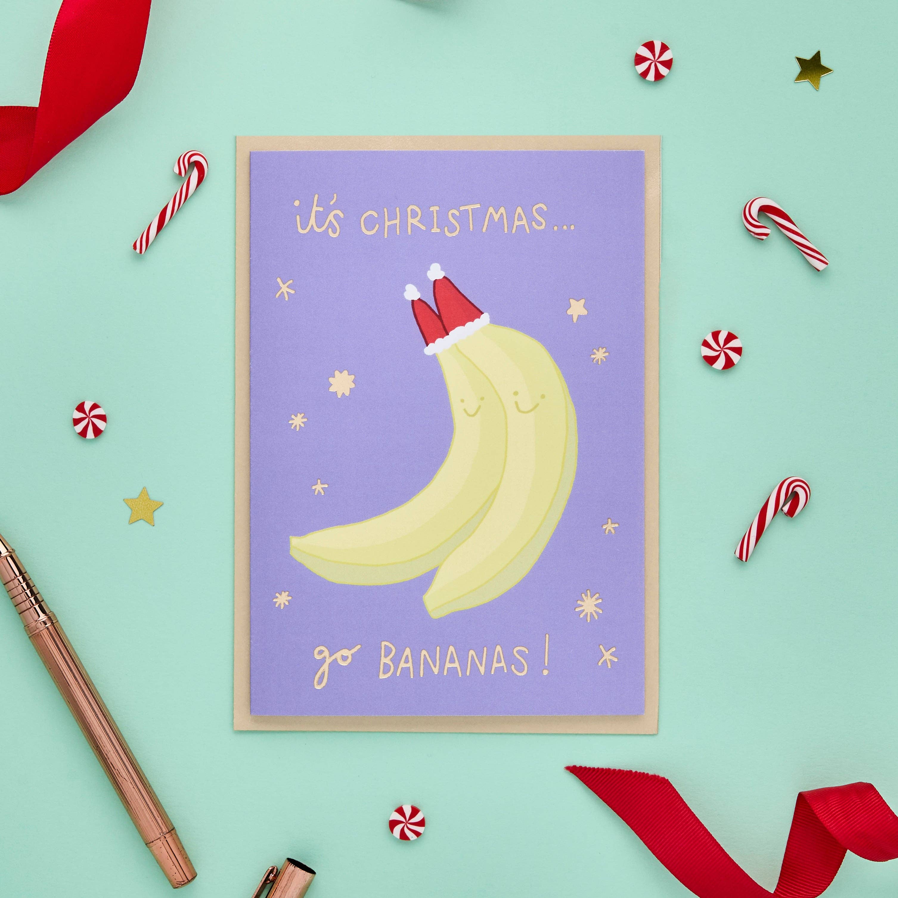 Go Bananas Christmas Card | Funny Christmas Card | Gold Foil