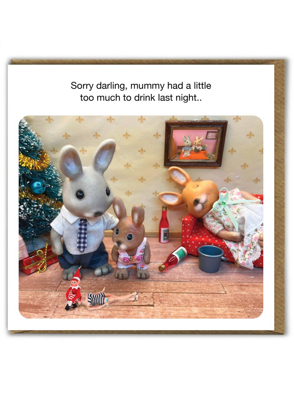 Funny Christmas Card - Too Much To Drink Woodland Creatures