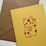 Load image into Gallery viewer, Manekineko - Japanese lucky cat hand foil block printed greeting card
