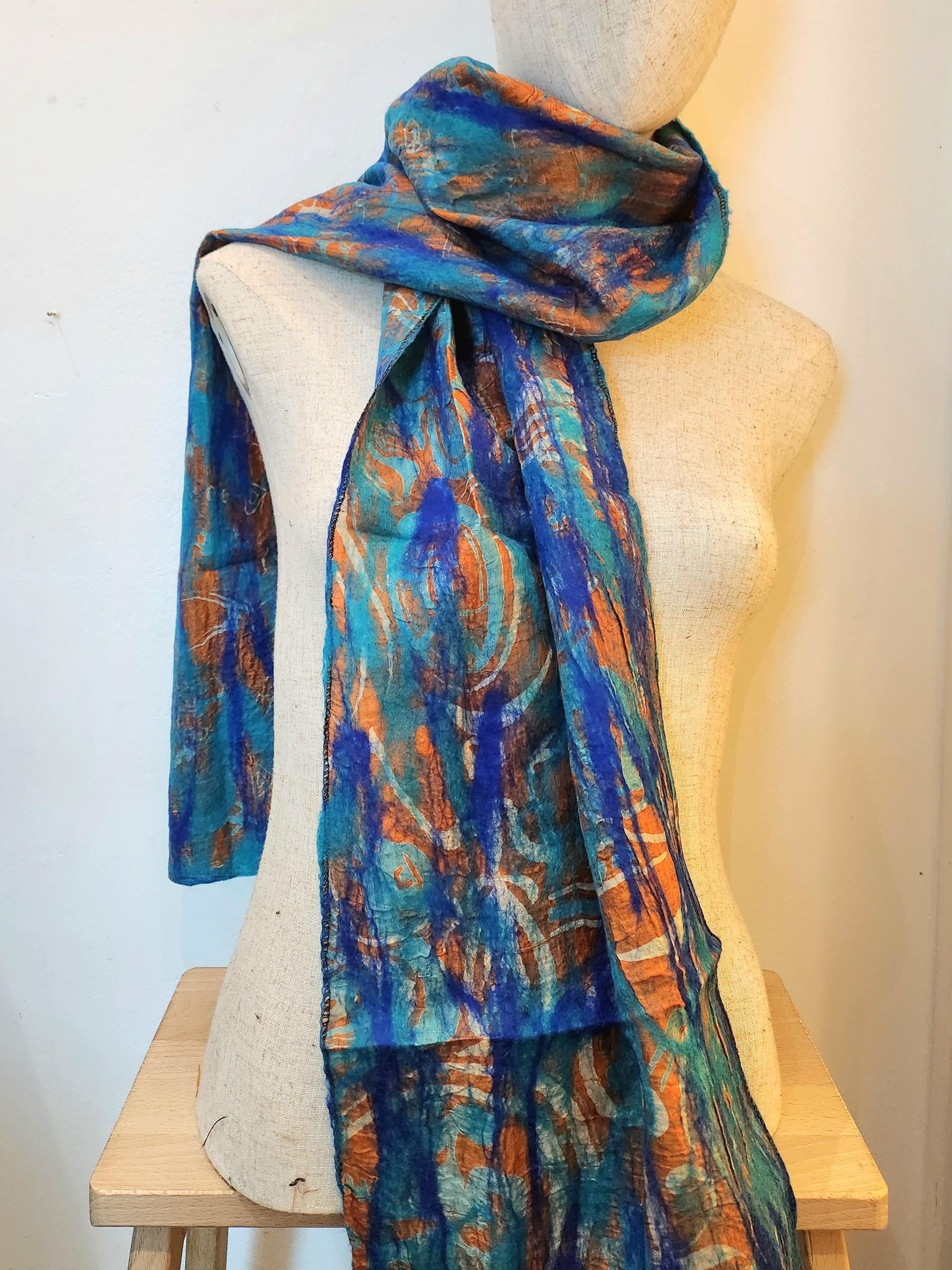 Felt and Silk Scarf - Azure Blue