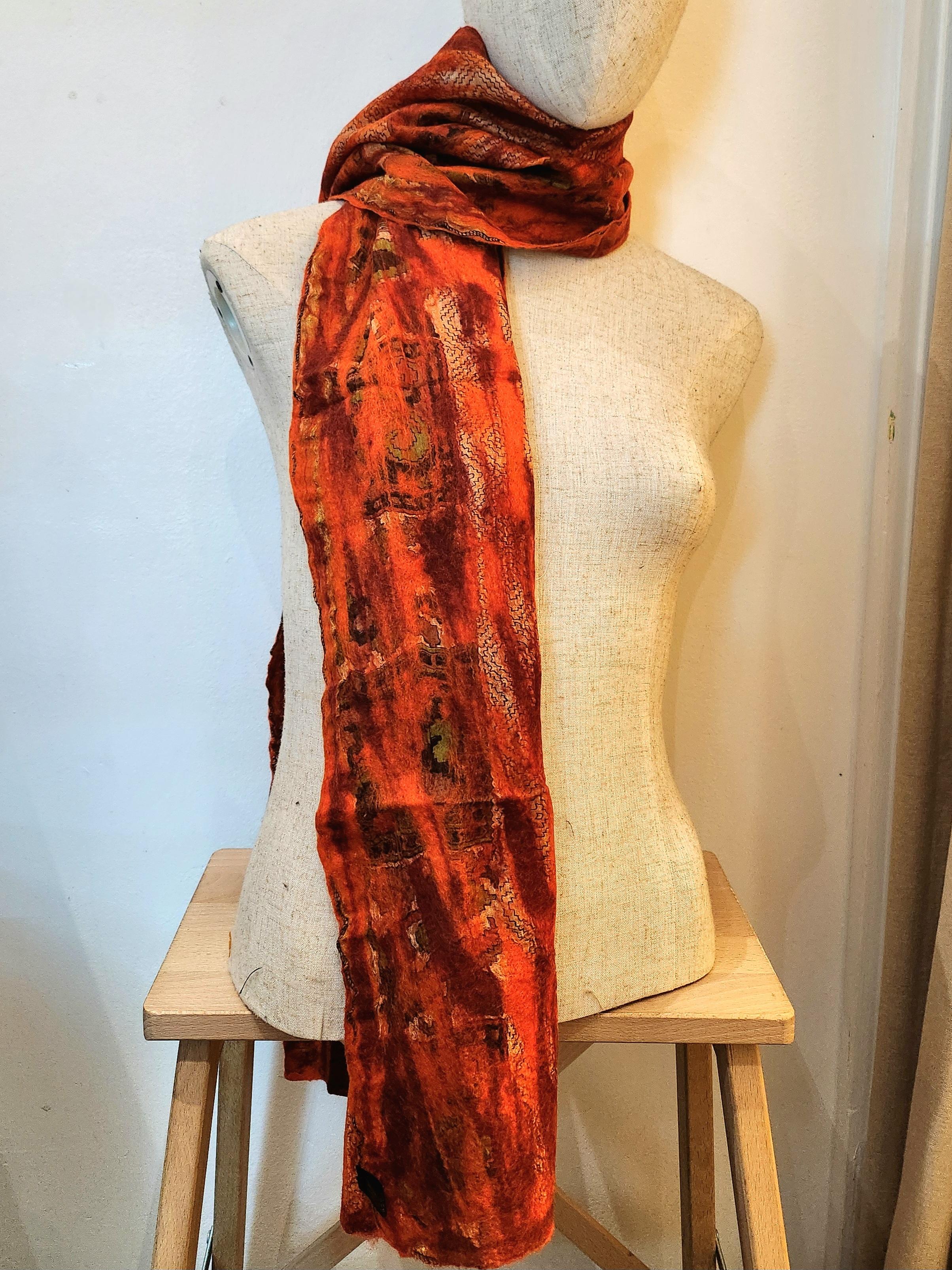 Felt and Silk Scarf - Flaming Red
