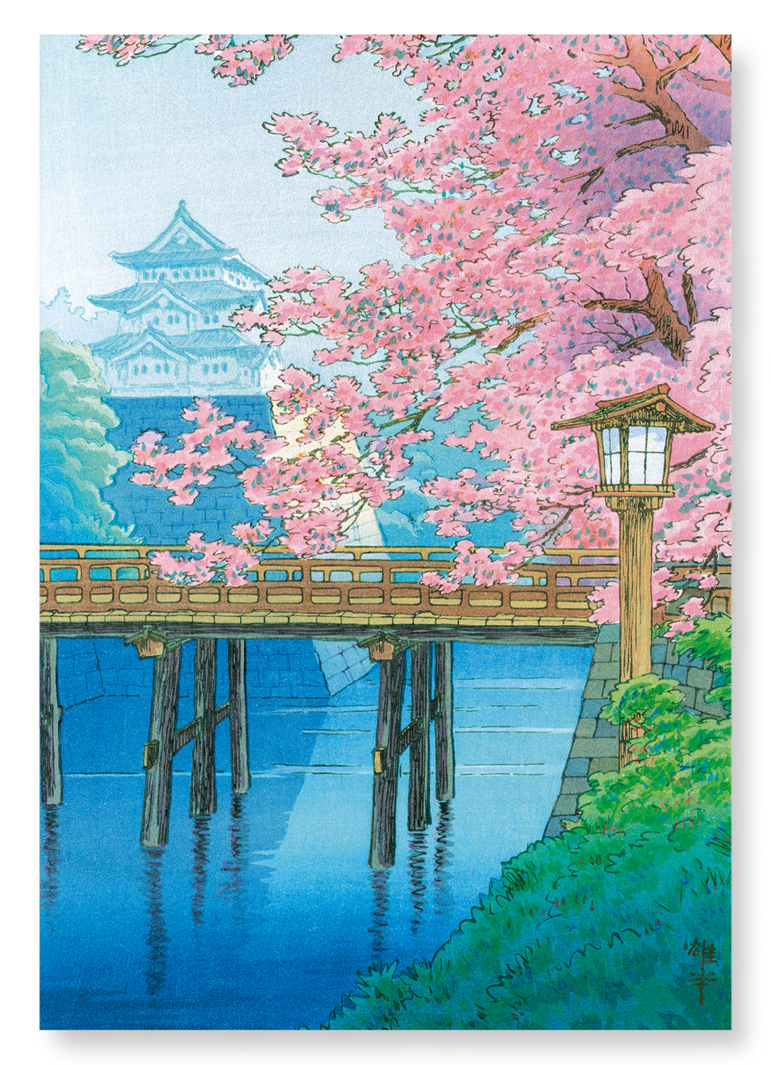 CASTLE AND CHERRY BLOSSOMS: Japanese Art Print: A4