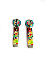 Laden Sie das Bild in den Galerie-Viewer, Aztec statement colourful bold earrings Abstract art jewelry
