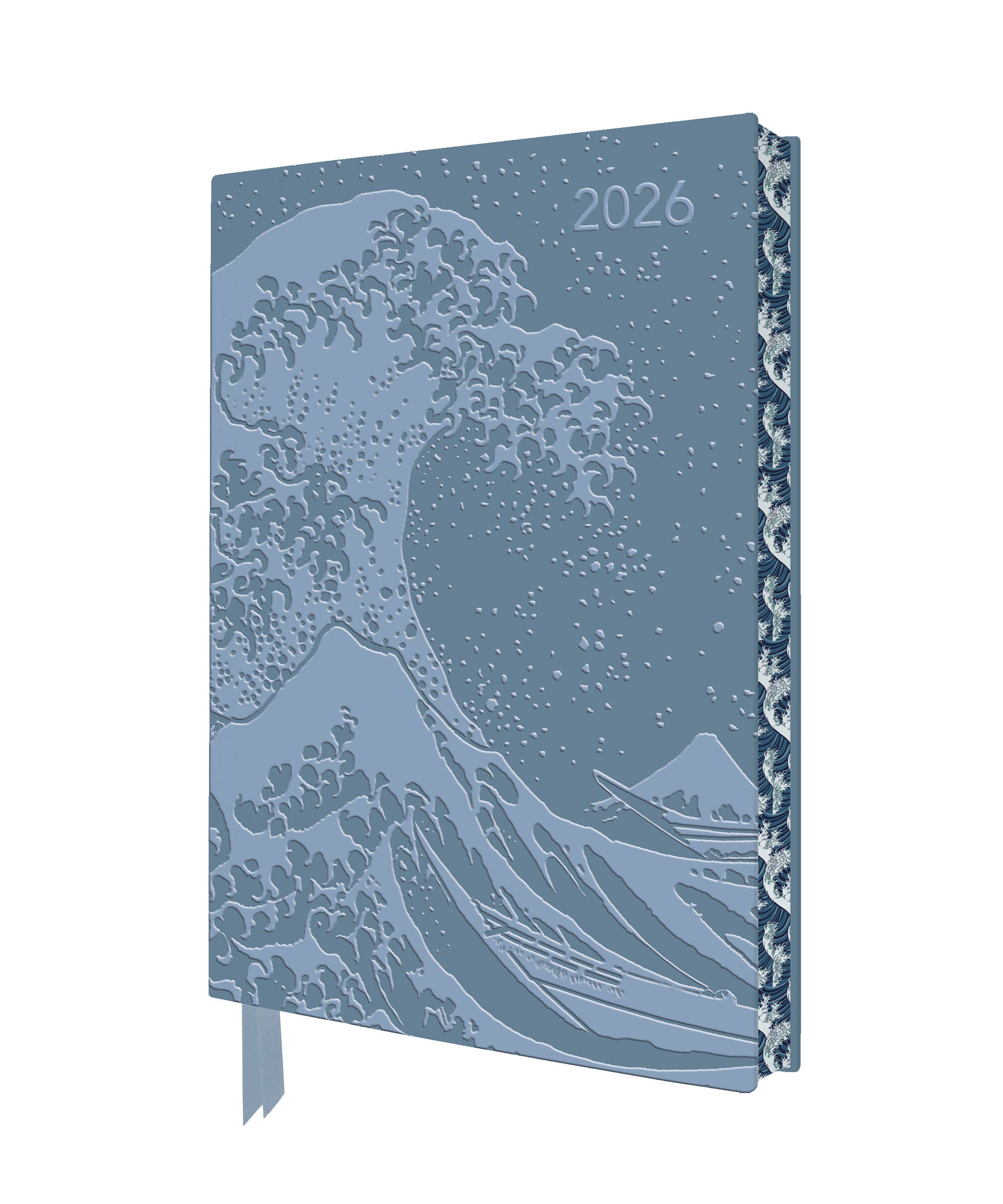 Katsushika Hokusai: The Great Wave 2026 Artisan Art Vegan Leather Diary Plan: Flame Tree Calendars