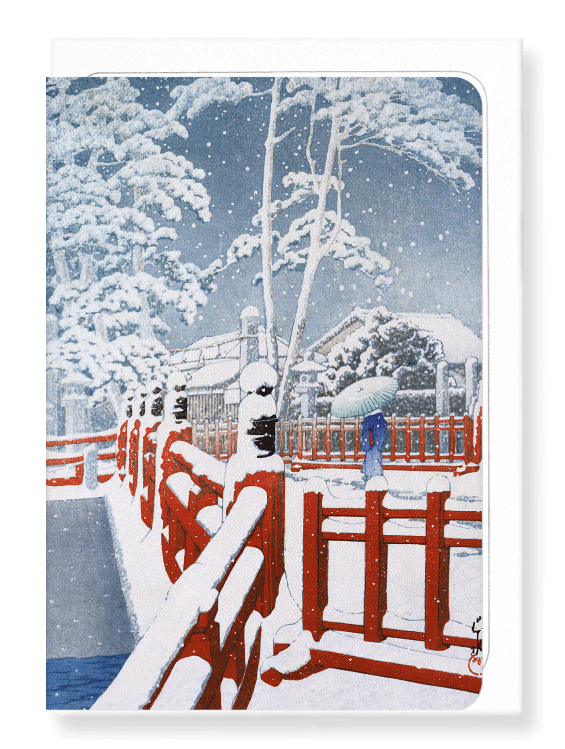 SNOW AT BRIDGE: Japanese Greeting Card