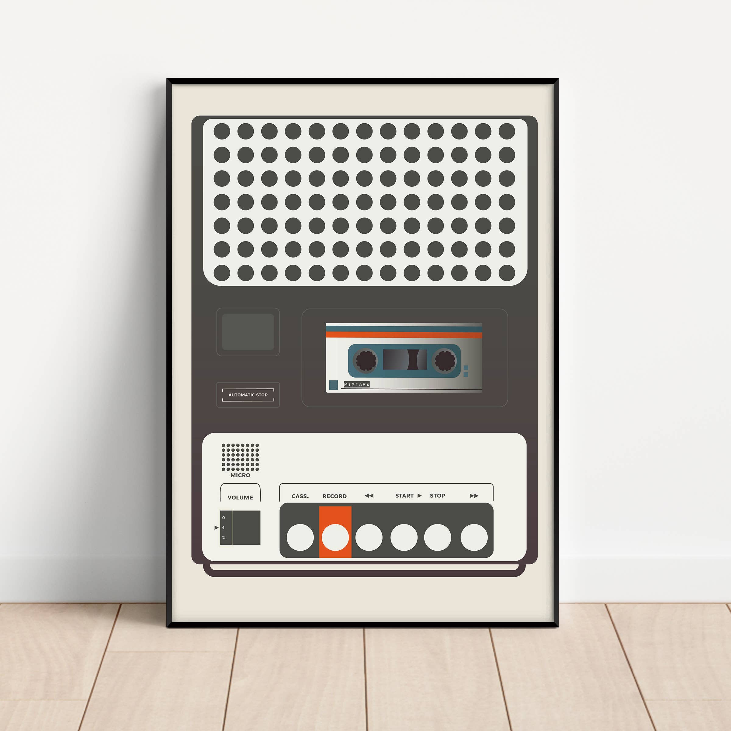 Cassette Recorder Unframed Print: Mono / A4 Gail Myerscough