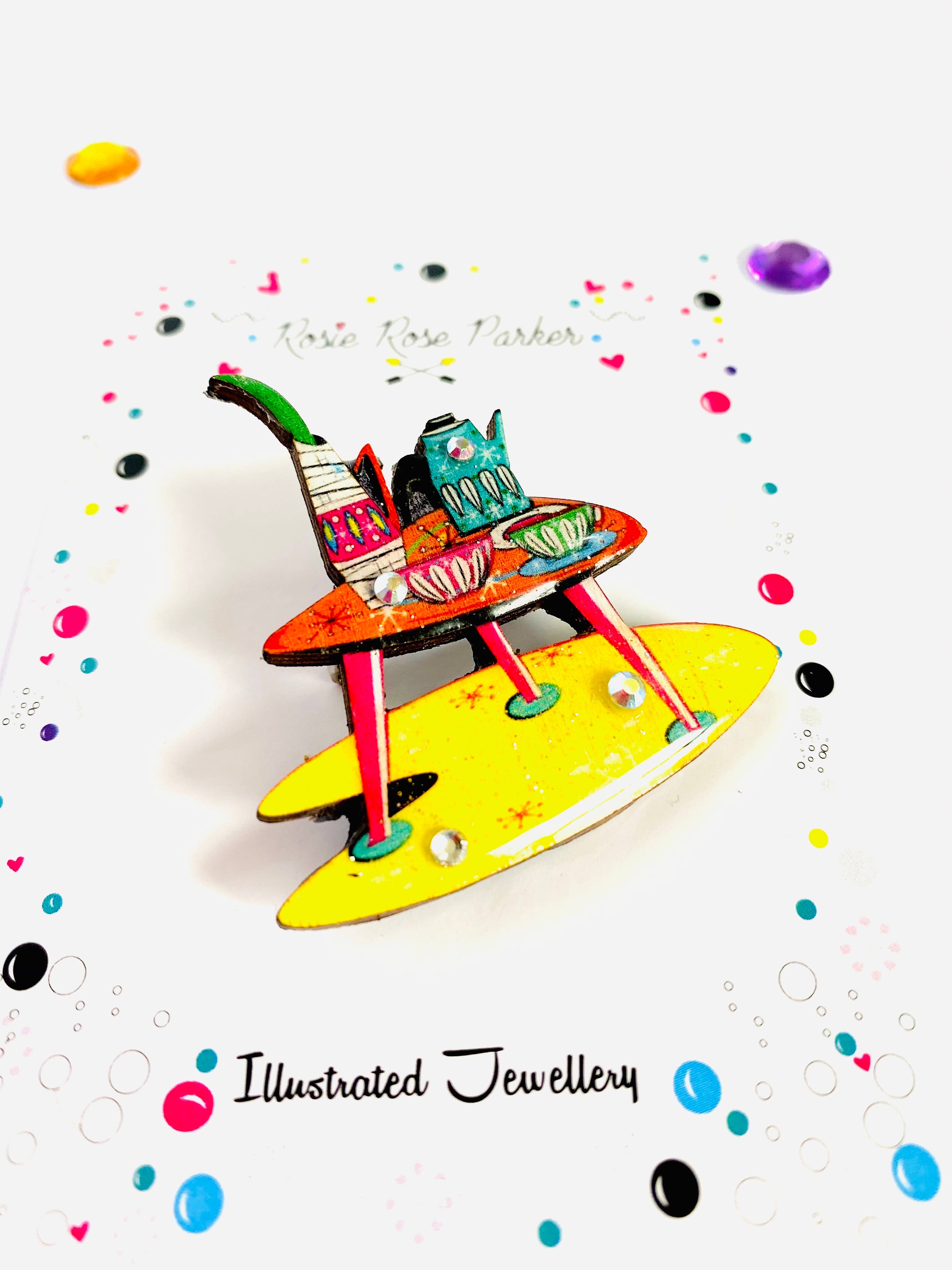 Atomic colourful 50's furniture brooch by Rosie Rose Parker