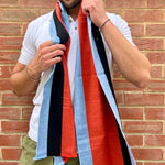Load image into Gallery viewer, Orange and Blue Stripe Bamboo Scarf
