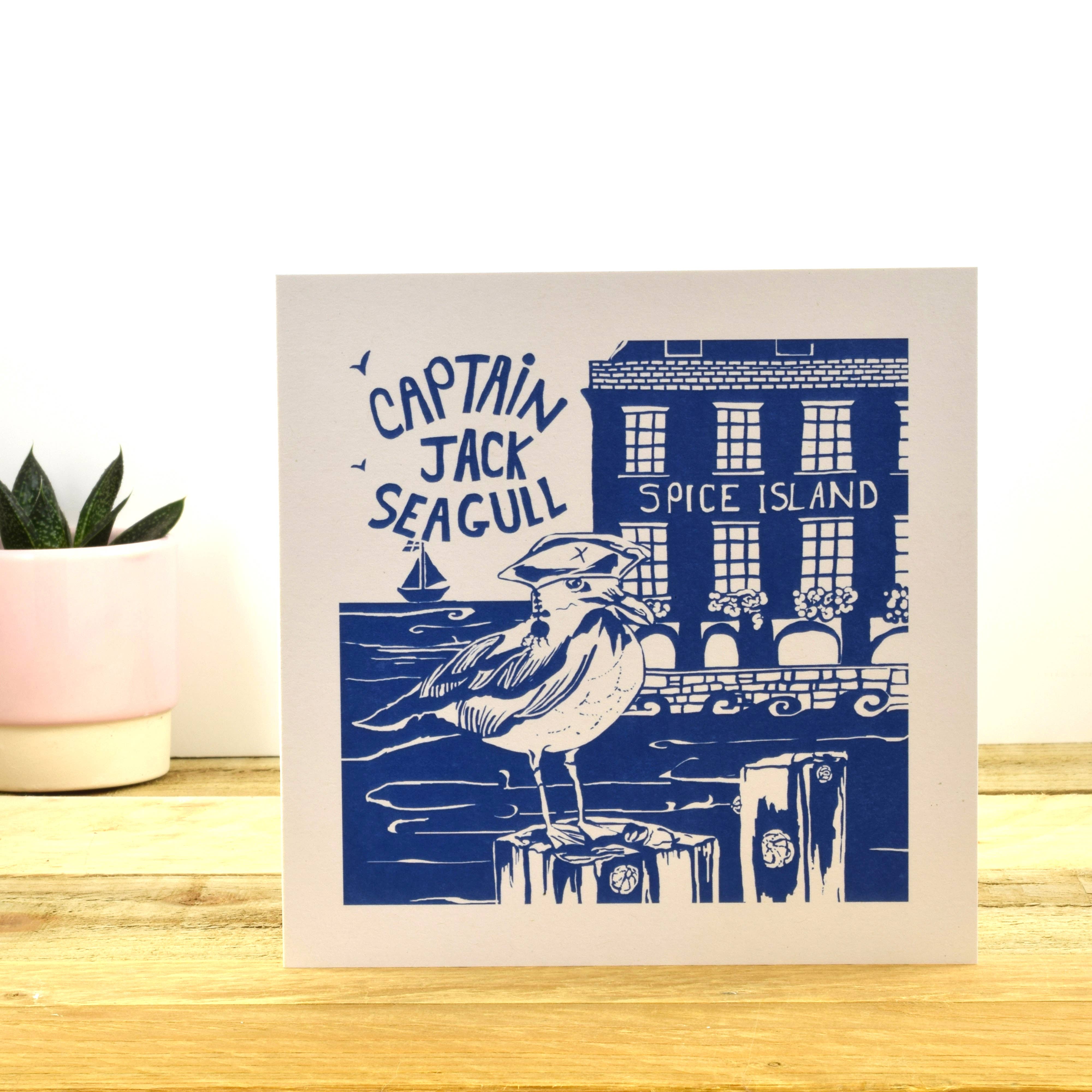 Captain Jack Seagull Greetings Card by Tracy Evans for Port