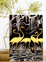 Load image into Gallery viewer, Golden Flamingo's  Gold Foil Whimsical  Greeting Card
