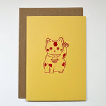 Load image into Gallery viewer, Manekineko - Japanese lucky cat hand foil block printed greeting card
