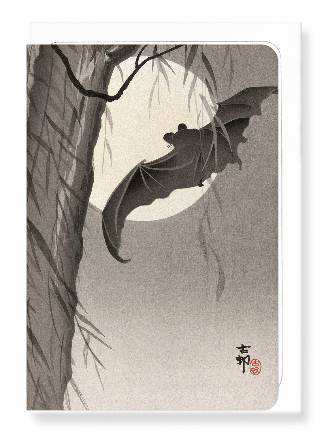 TWO BATS IN FULL MOON (C.1910): Japanese Greeting Card