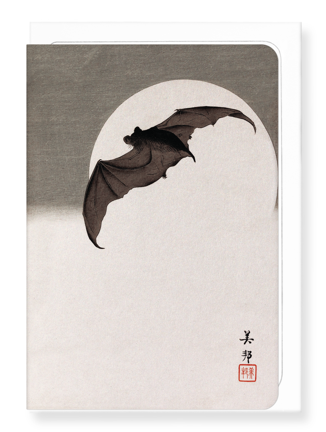BAT IN FULL MOON (C.1910): Japanese Greeting Card