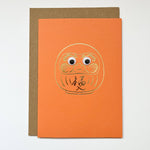 Load image into Gallery viewer, Daruma - hand foil block printed greeting card on recycled paper
