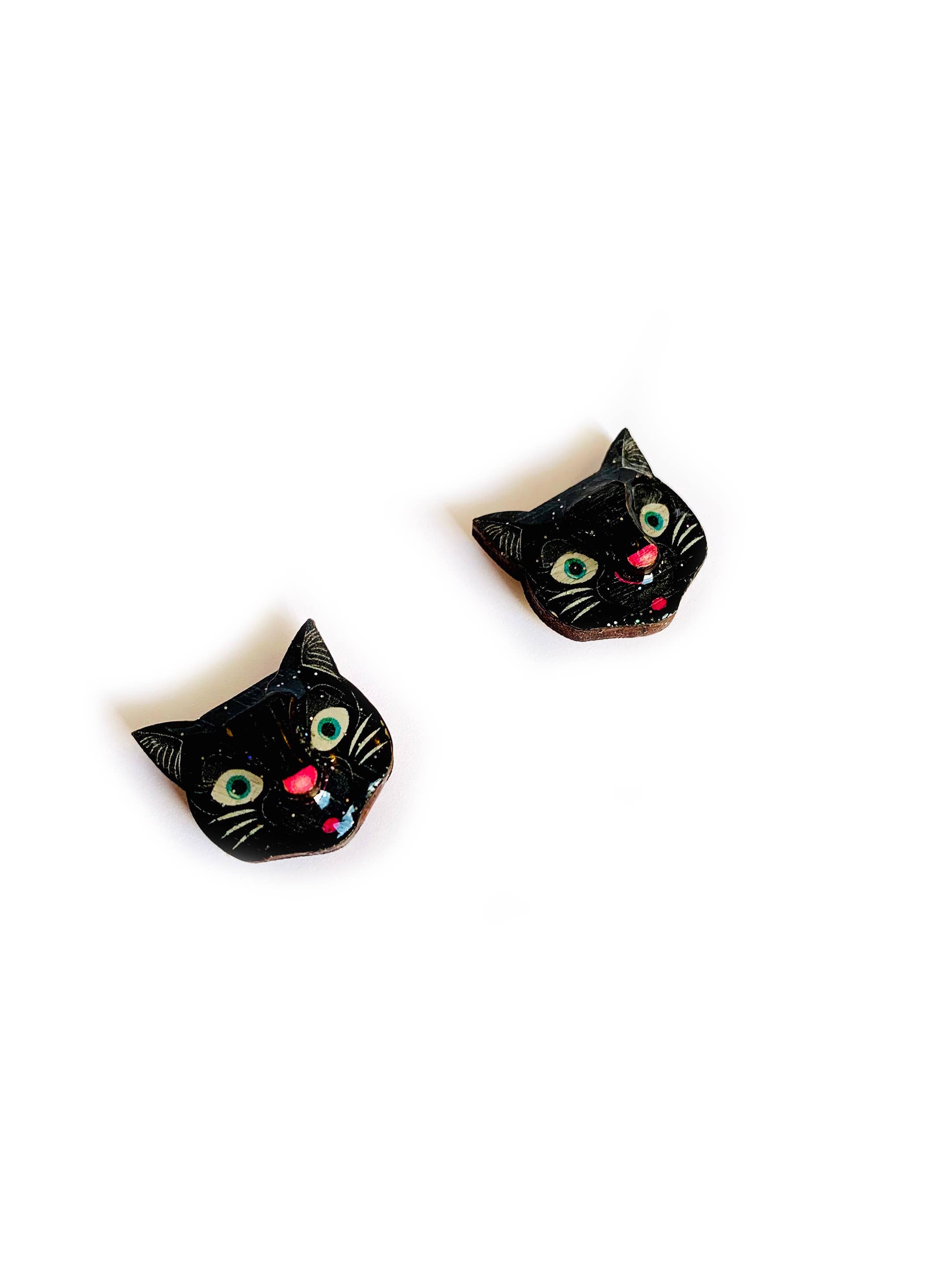 3D Black Cat Retro Stud Earrings