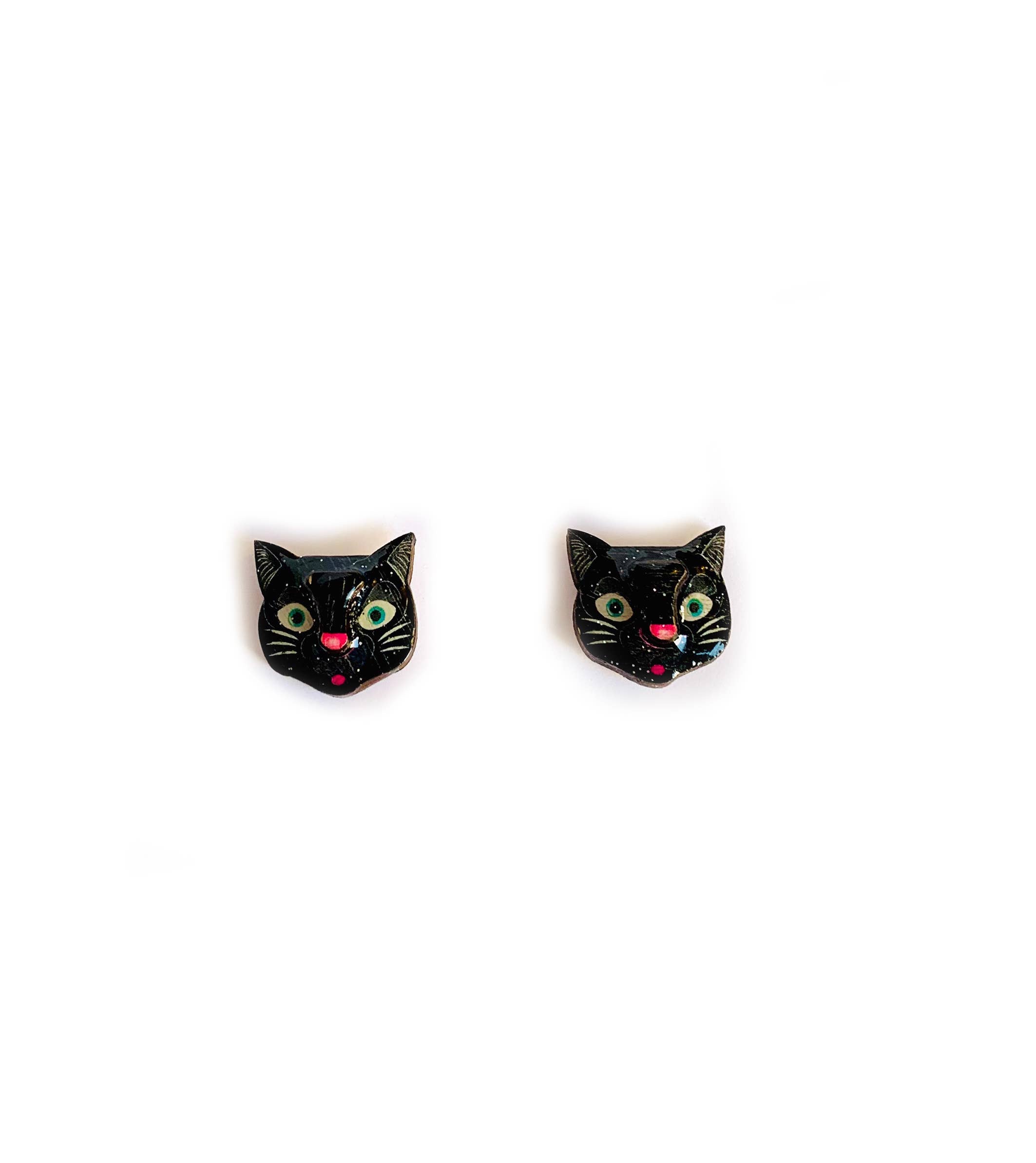 3D Black Cat Retro Stud Earrings
