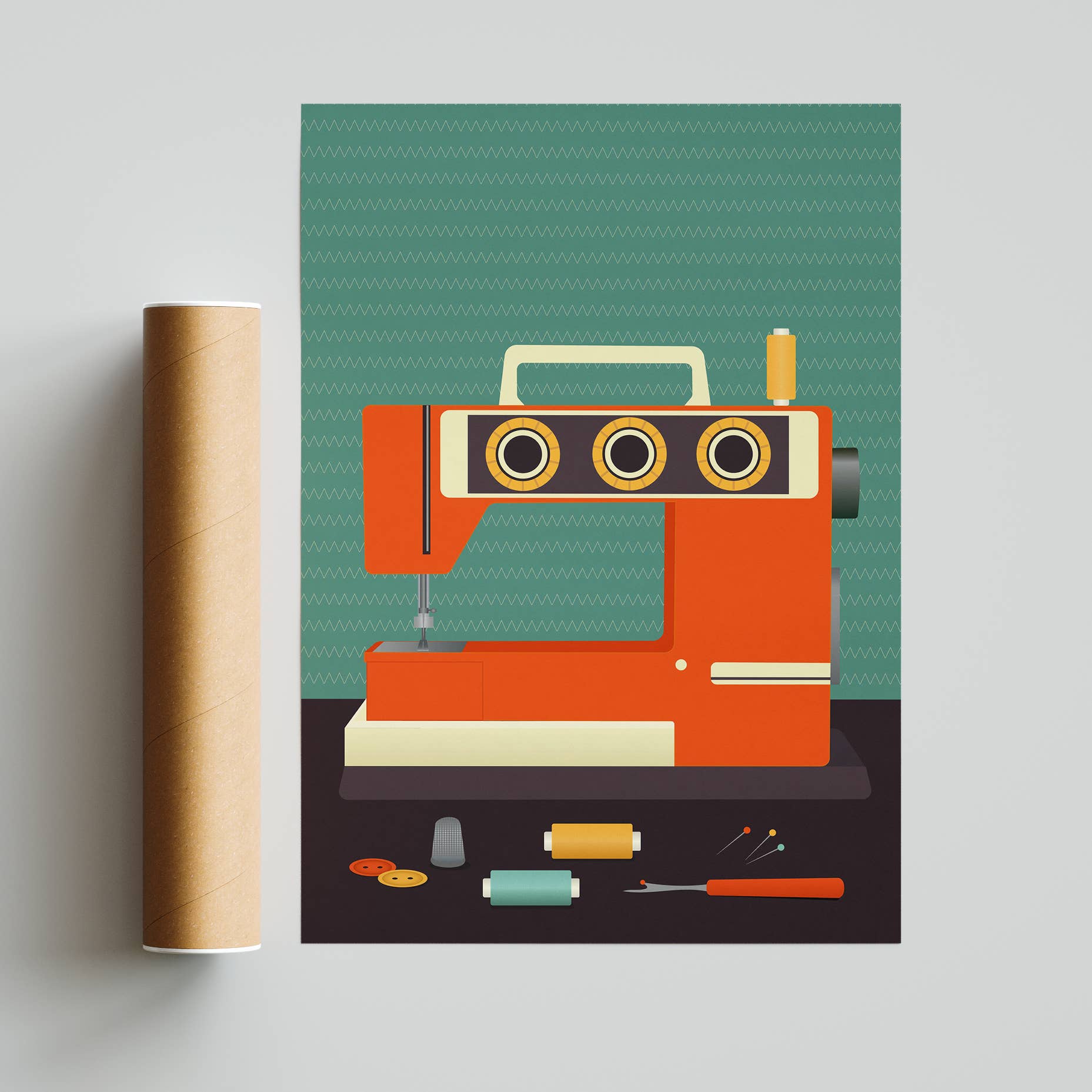 Sewing Machine unframed print: Orange / A4
