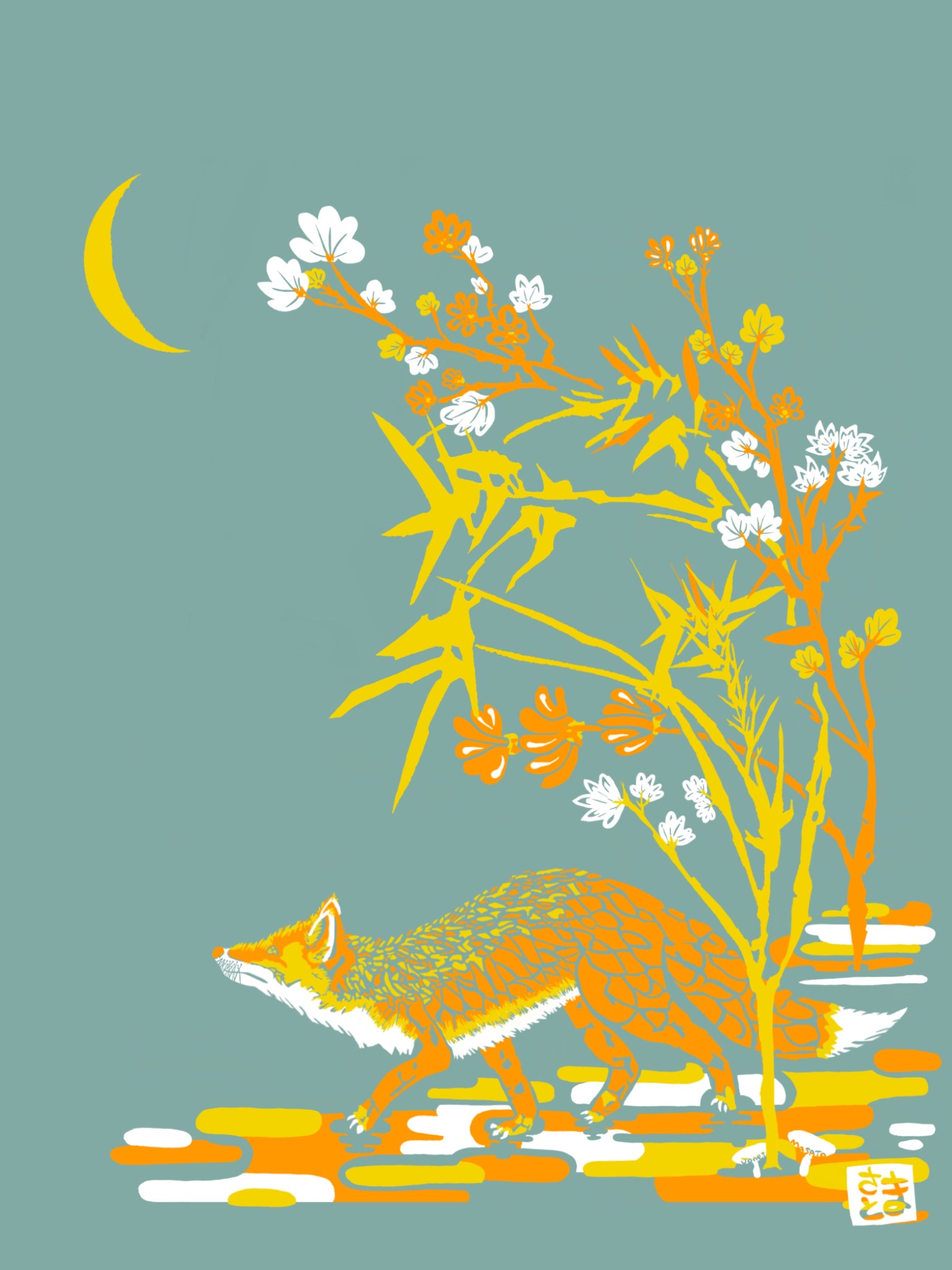Kitsune by Masato Jones linen print