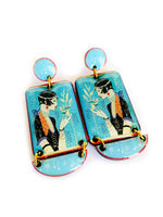 Load image into Gallery viewer, Lady with Bird Art Deco Retro Dangle Earrings
