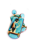 Load image into Gallery viewer, Lady with Bird Art Deco Retro Dangle Earrings
