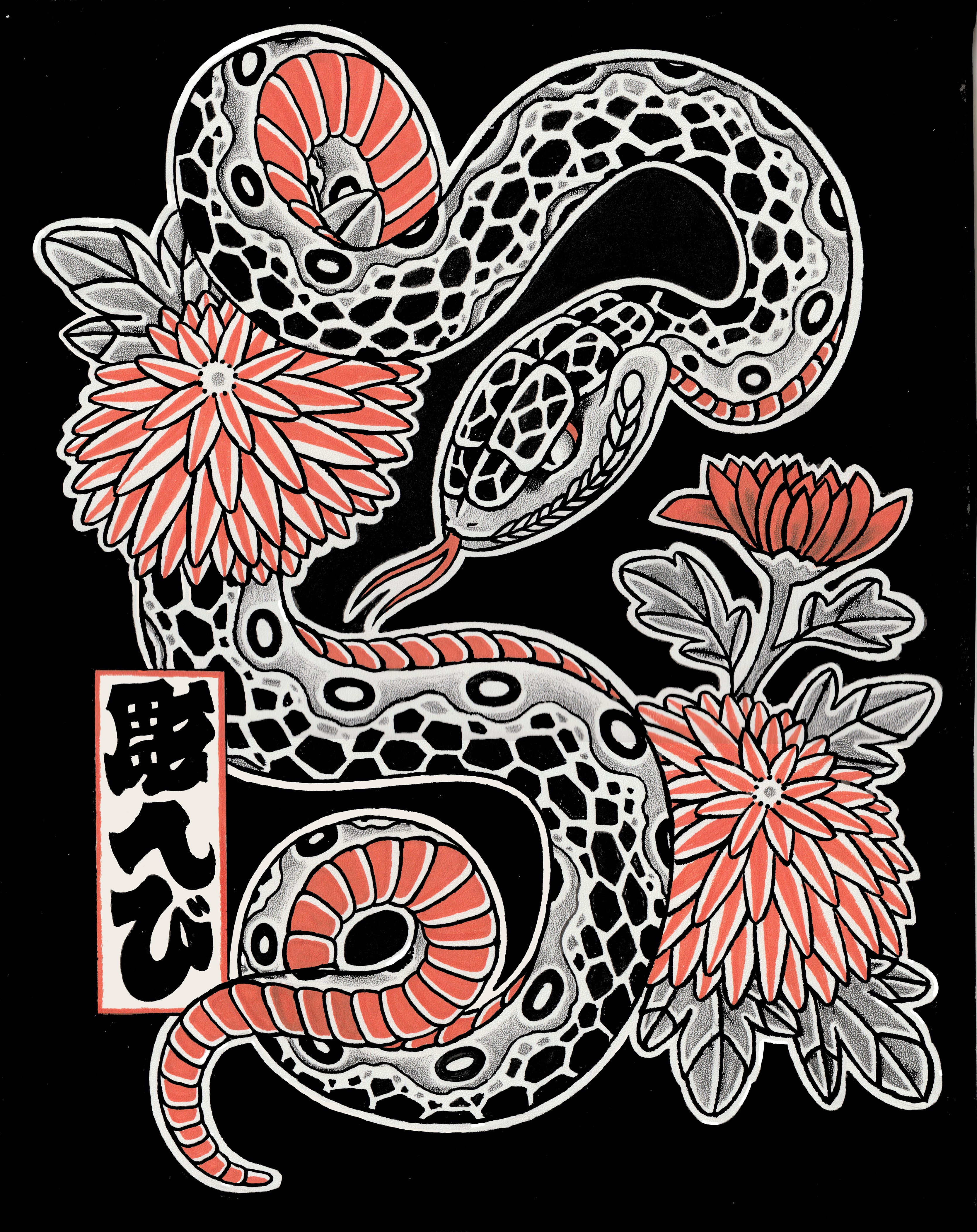 Snake by Masato Jones x Chris Lambert Collab A4 Art Print