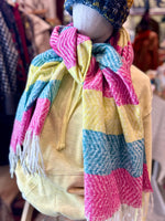 Load image into Gallery viewer, Colourful striped zigzag winter scarf: Mustard Teal
