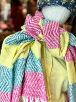 Load image into Gallery viewer, Colourful striped zigzag winter scarf: Mustard Teal
