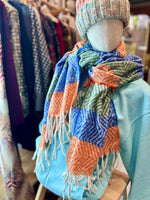 Load image into Gallery viewer, Colourful striped zigzag winter scarf: Orange Blue
