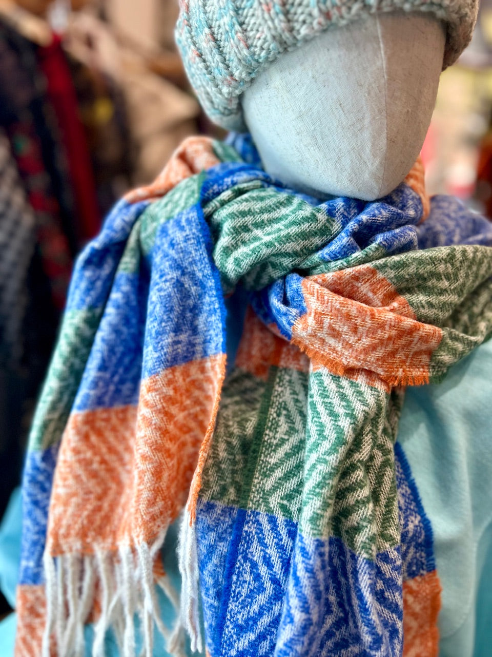 Colourful striped zigzag winter scarf: Orange Blue