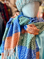 Load image into Gallery viewer, Colourful striped zigzag winter scarf: Orange Blue
