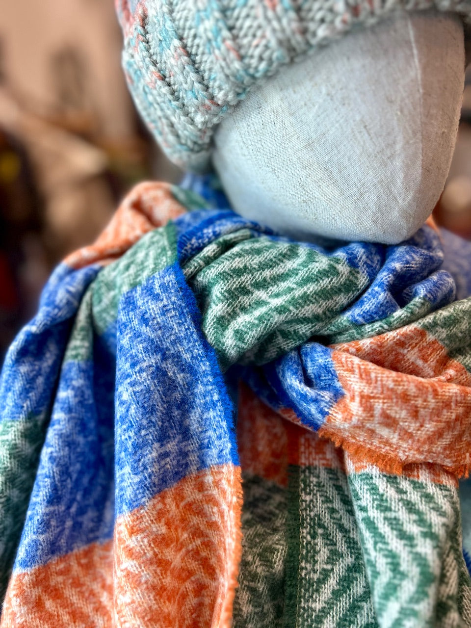 Colourful striped zigzag winter scarf: Orange Blue