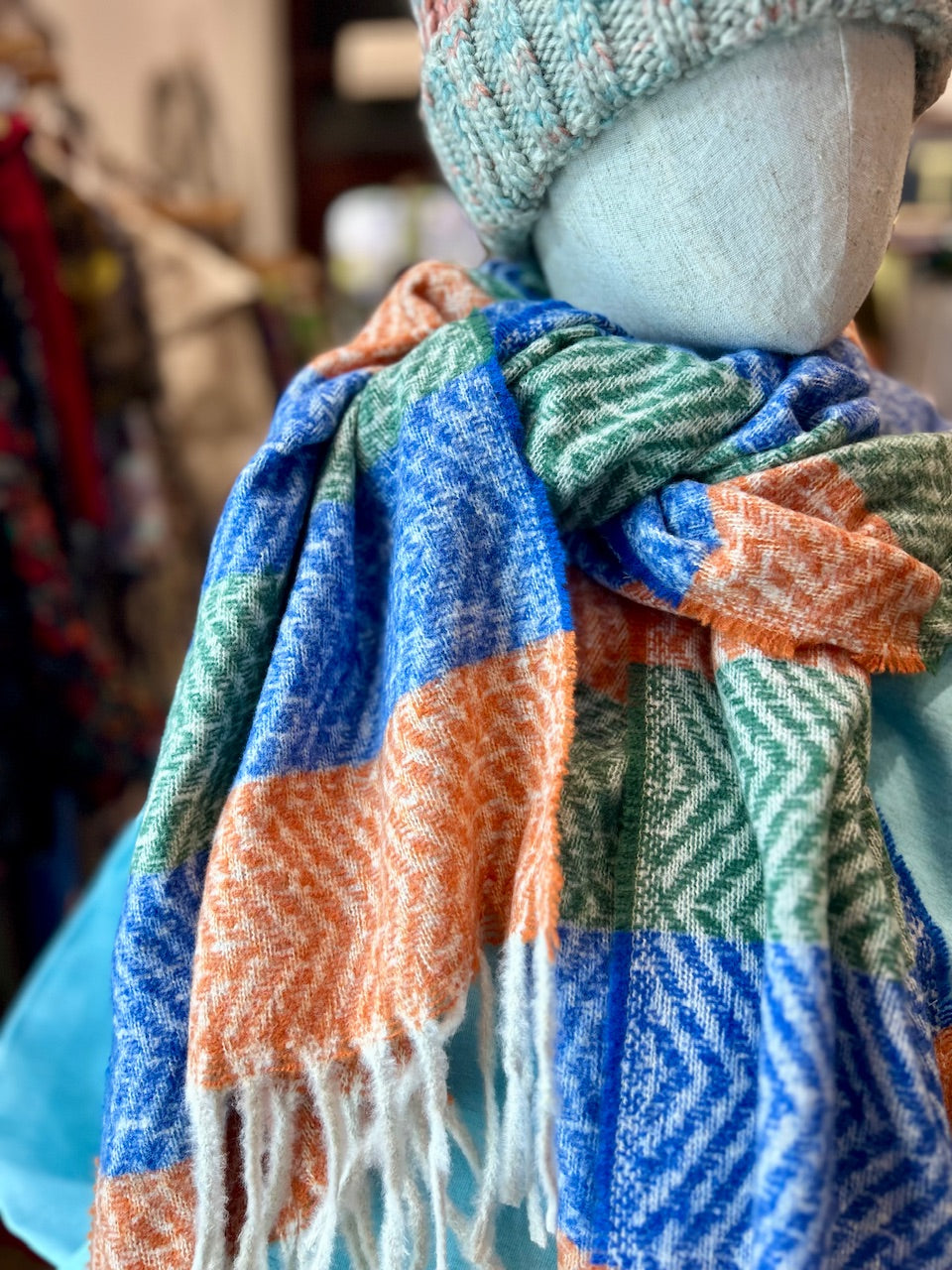 Colourful striped zigzag winter scarf: Orange Blue