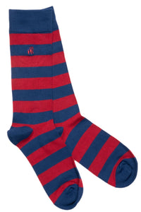 Navy and Red Large stripe bamboo socks