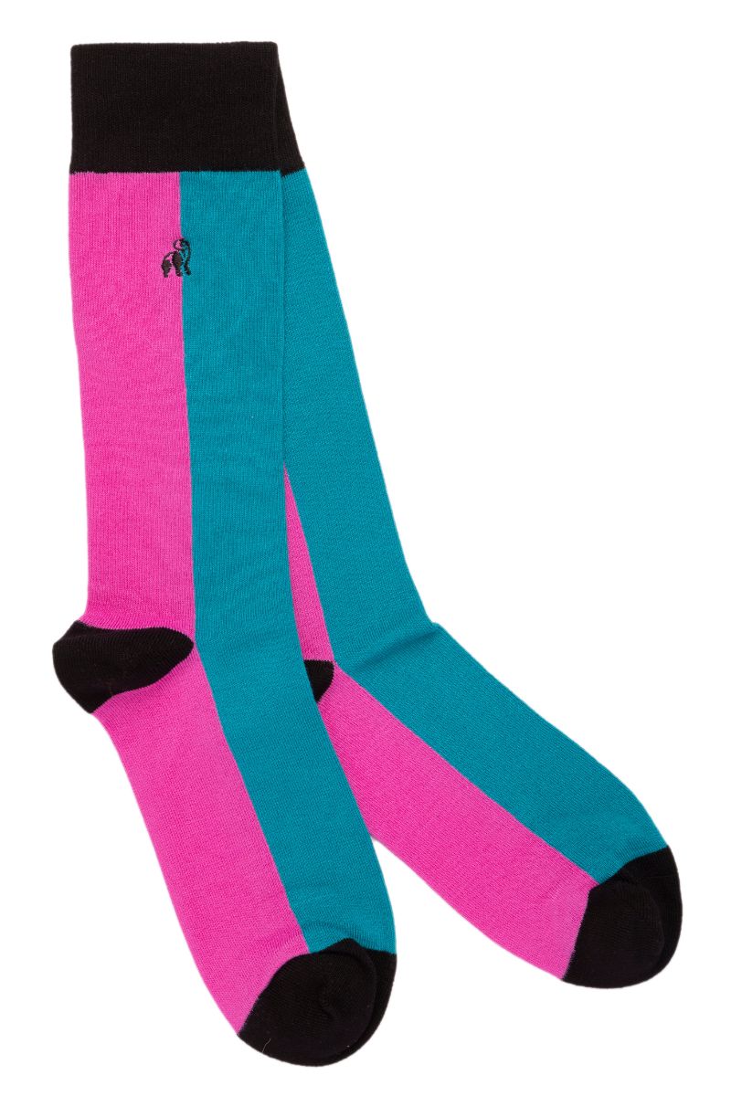 Pink and Aqua Bamboo vertical striped socks