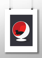 Load image into Gallery viewer, Ball Chair Cat Unframed Print: A4
