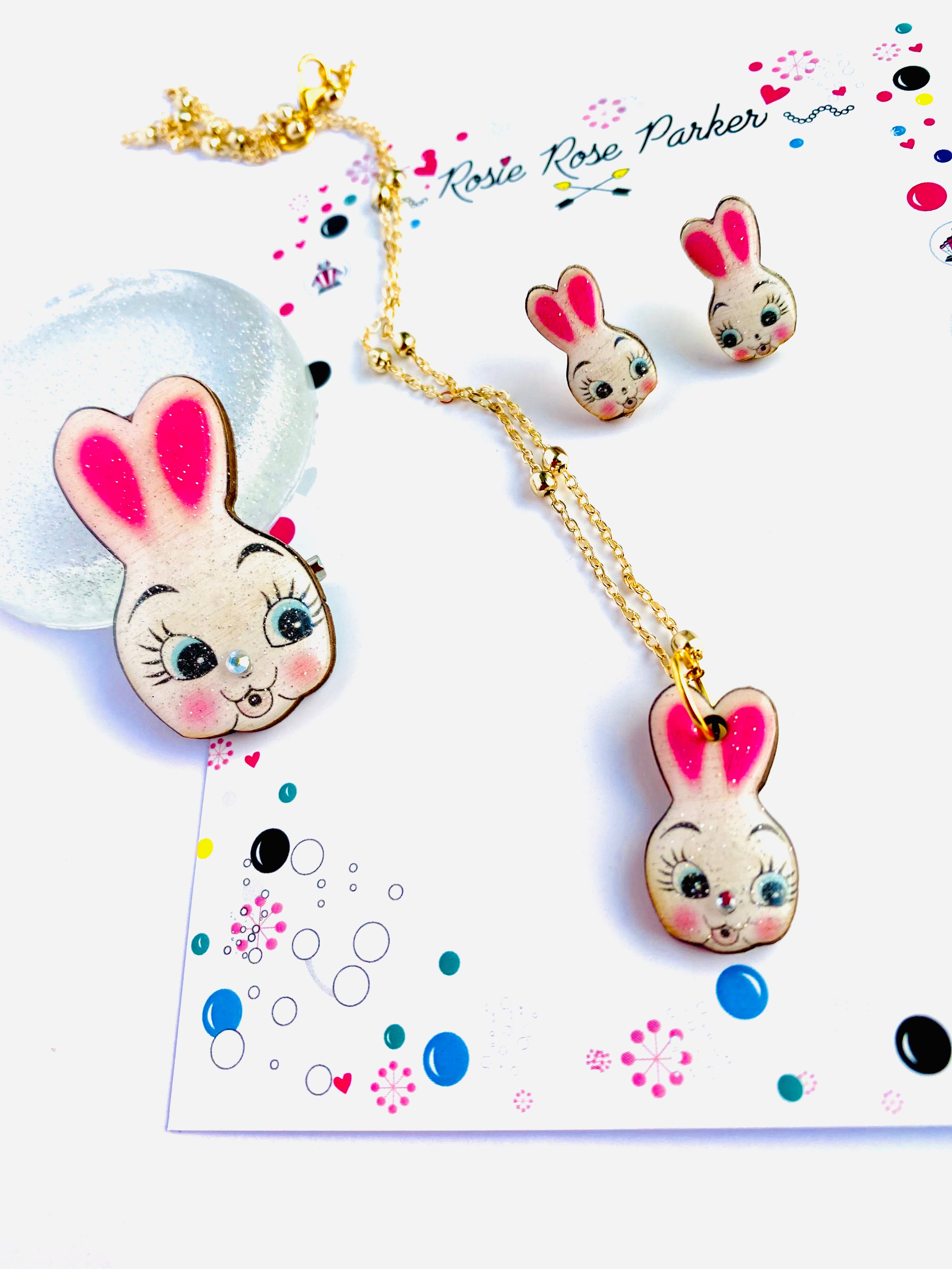 Retro spring easter bunny statement charm necklace by Rosie Rose Parker