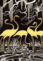 Load image into Gallery viewer, Golden Flamingo's  Gold Foil Whimsical  Greeting Card
