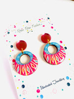 Load image into Gallery viewer, Summer pink atomic vintage earring quirky acrylics jewellery
