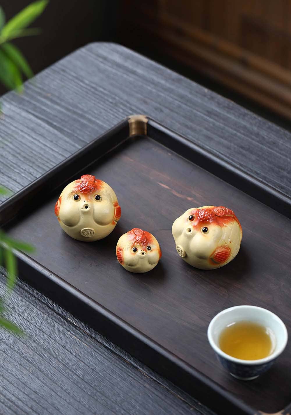 Gohobi Handmade Ceramic YiXing Clay Goldfish Ornament Tea pet - large size