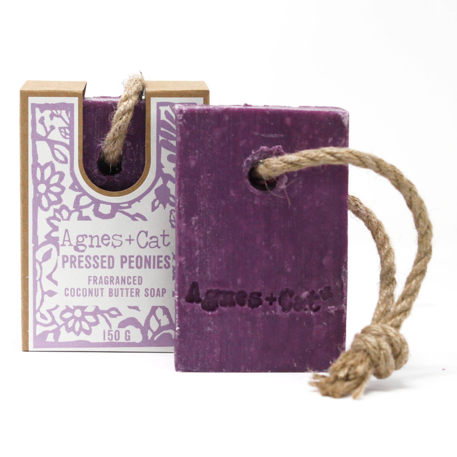 Pressed Peonies Soap on a rope Agnes + Cat