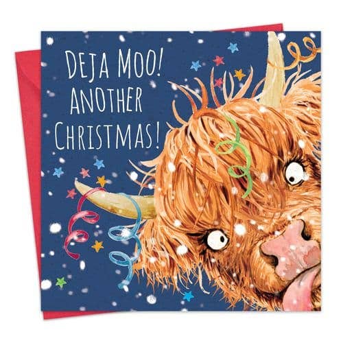 Highland Cow Deja Moo - Funny Christmas Card