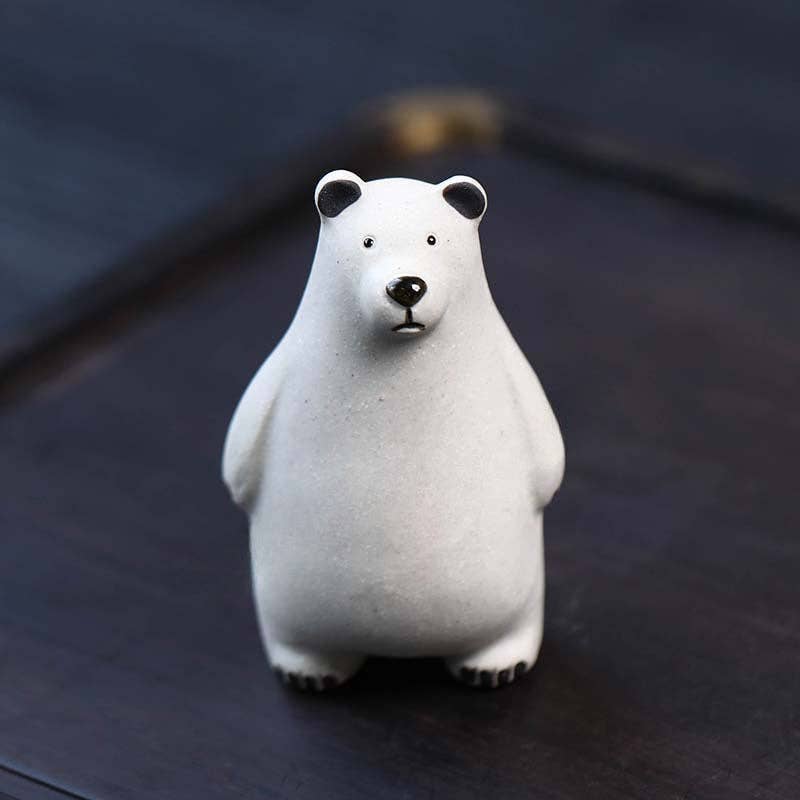 Gohobi Handmade Ceramic YiXing Clay Polar Bear Ornament Tea pet - large size