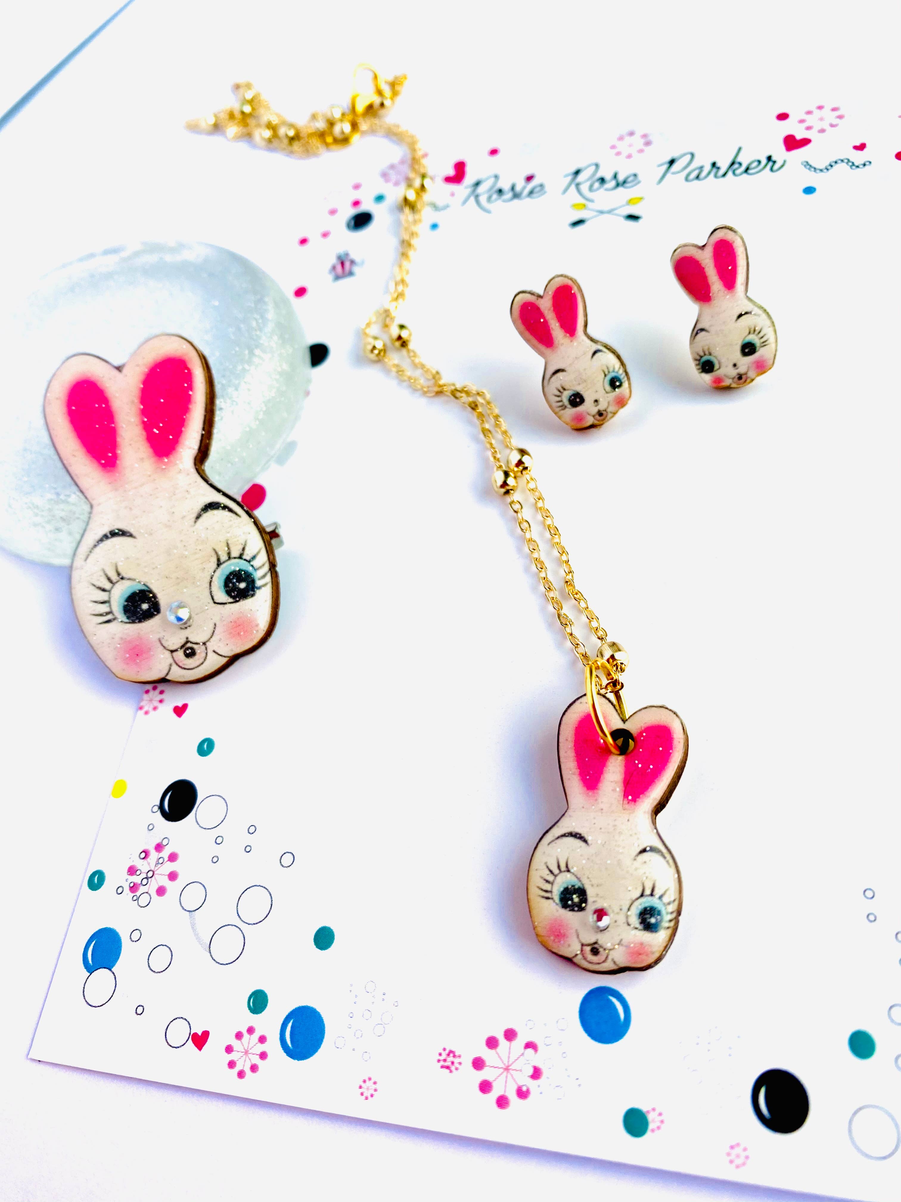 Retro spring easter bunny stud earrings by Rosie Rose Parker