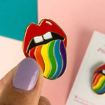 Load image into Gallery viewer, Lips &amp; Rainbow Tongue Enamel Pin
